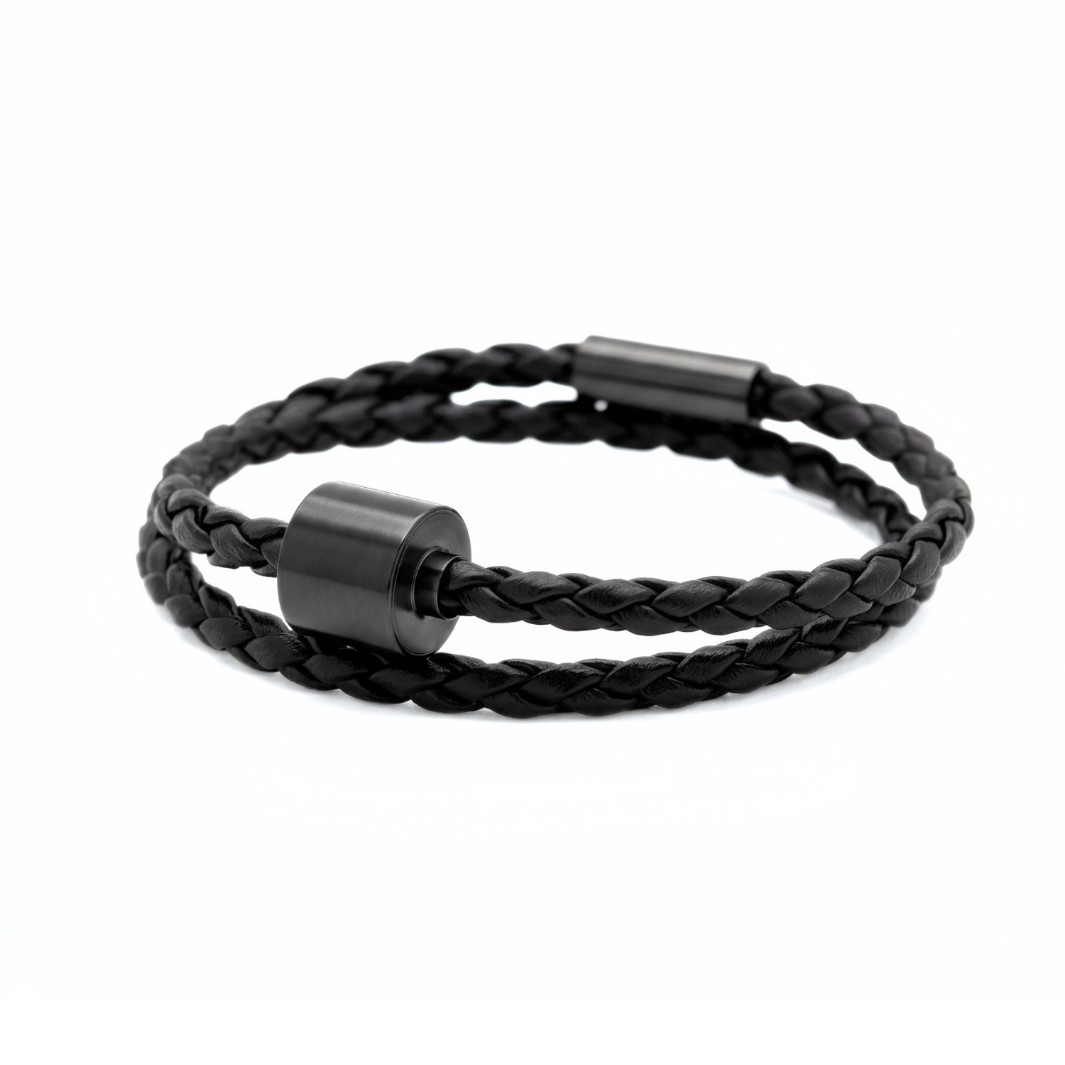 Zwart Gevlochten Leer Armband in black edition