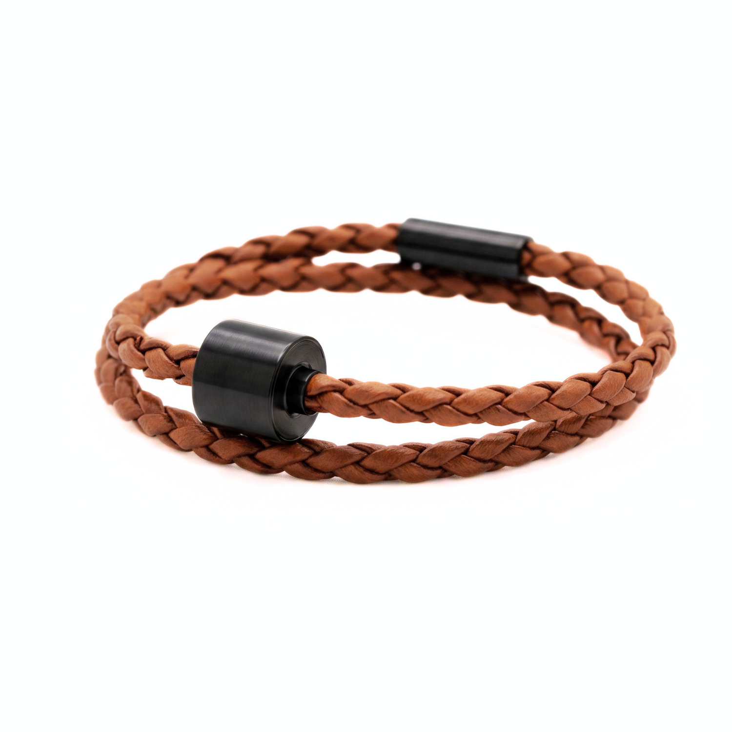 Cognac Gevlochten Leer Armband in black edition