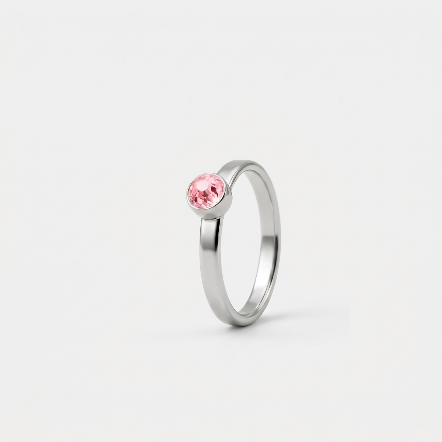Oktober Roze Toermalijn Ring in edelstaal